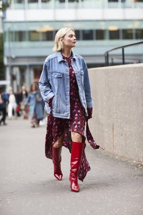 Bold Red Over-the-Knee Boots with a Denim Jacket — Over the Knee Boots Outfits