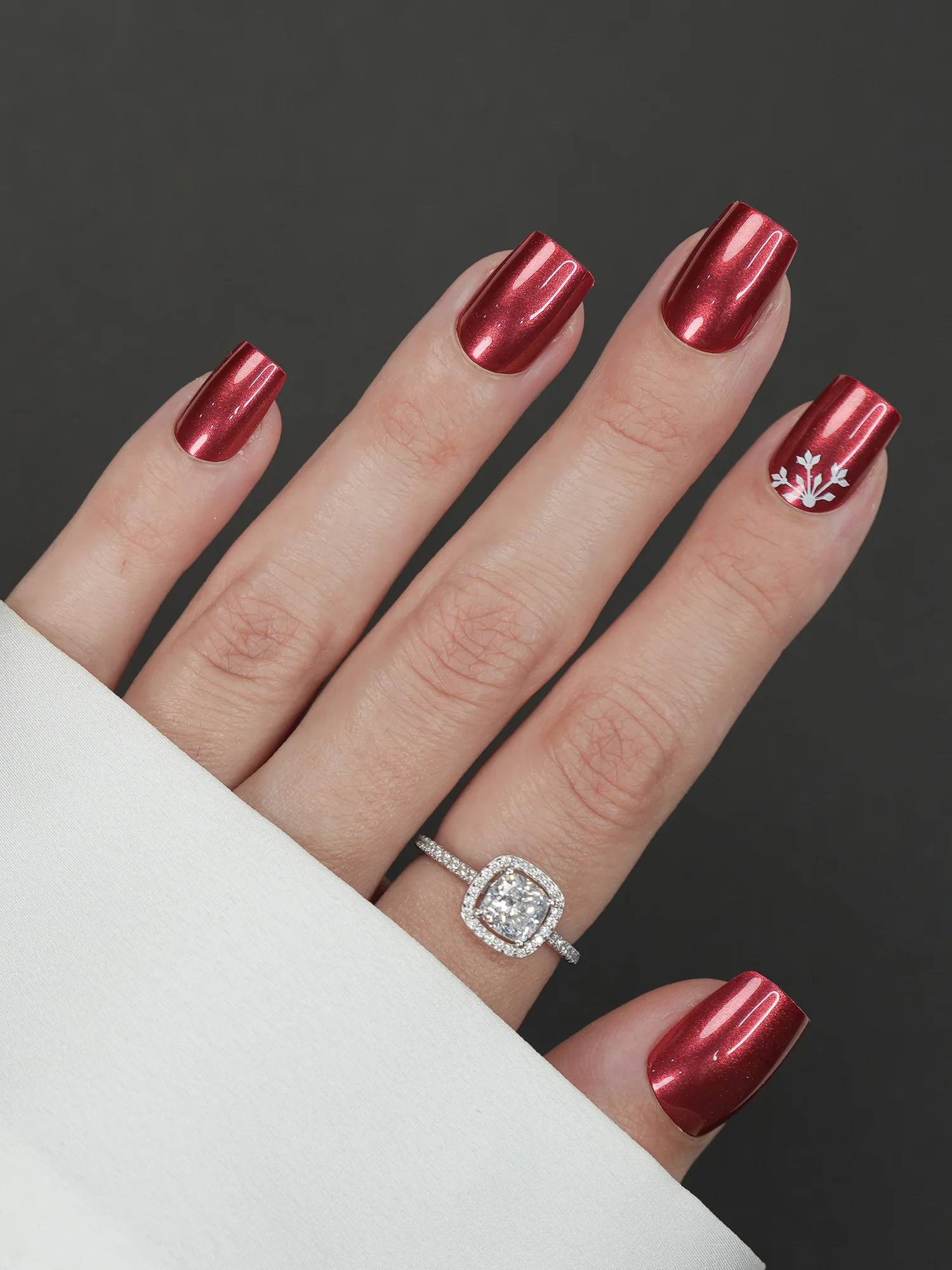 Festive Metallic Red Snowflake Nails Festive Metallic Red Snowflake Nails โ Winter Nail Colors for Women Over 40