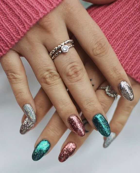 Dazzling Mixed Glitter Holiday Nails Dazzling Mixed Glitter Holiday Nails โ Winter Nail Colors for Women Over 40