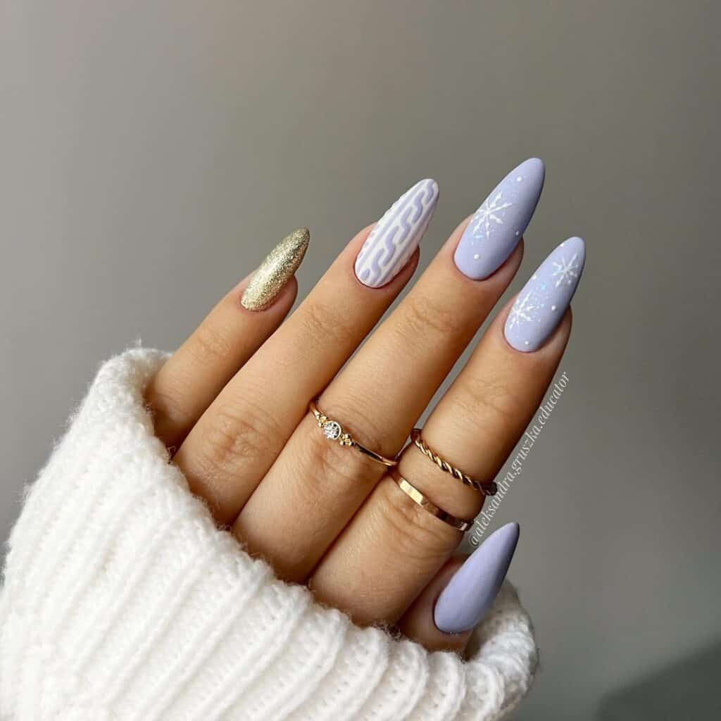 Periwinkle Blue Snowflake Cable Knit Stiletto Periwinkle Blue Snowflake Cable Knit Stiletto β Long Winter Nails