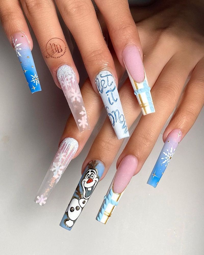 Winter Theme Blue White Coffin Nails Winter Theme Blue White Coffin Nails β Long Winter Nails