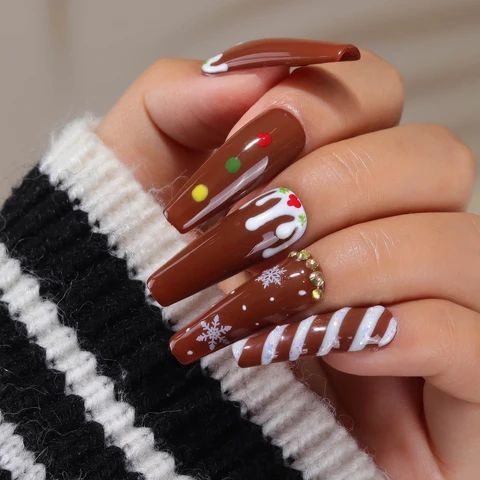 Festive Winter Christmas Coffin Nails Festive Winter Christmas Coffin Nails β Long Winter Nails