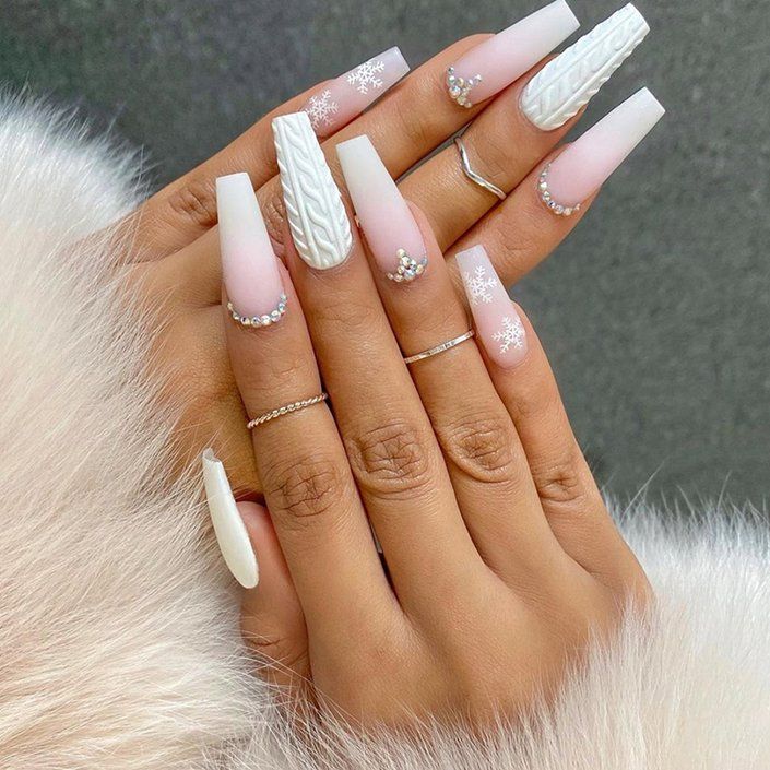 Matte Pink Cable Knit Coffin Nails Matte Pink Cable Knit Coffin Nails β Long Winter Nails