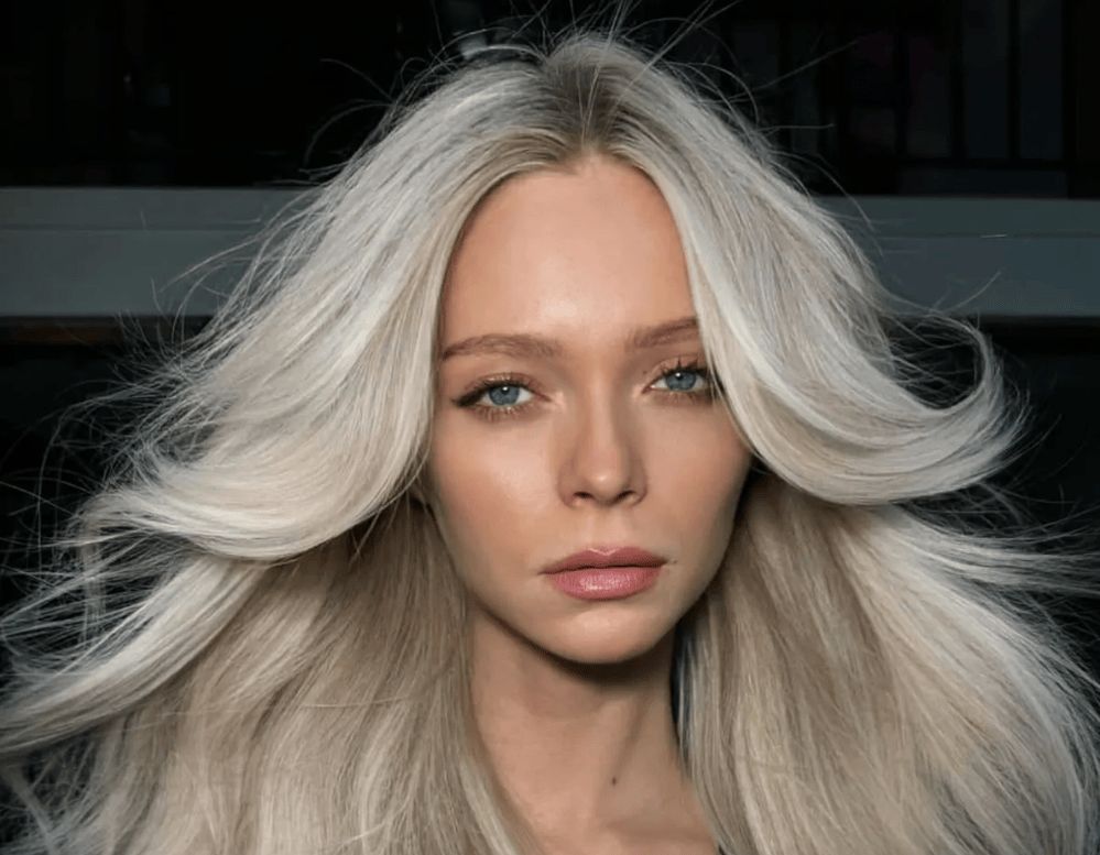 Mid-Back Icy Platinum Blonde For Winter Eyes — Winter Hair Colors for Blue Eyes