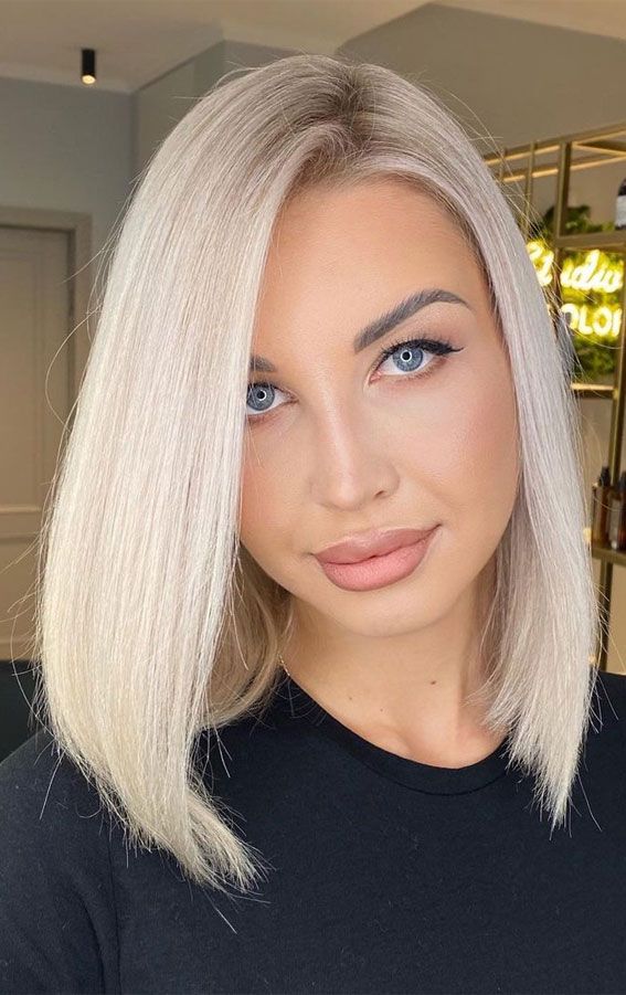 Chic Ash Platinum Bob — Winter Hair Colors for Blue Eyes