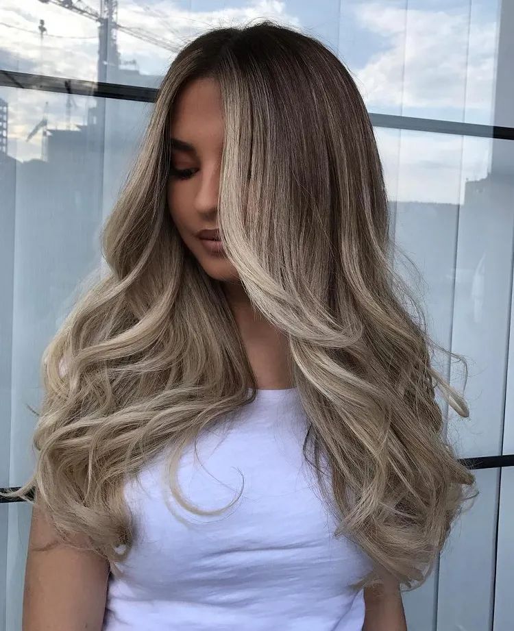 Layers Mid-Back Waves With Blonde Balayage Layers Mid-Back Waves With Blonde Balayage β Mushroom Brown Hair