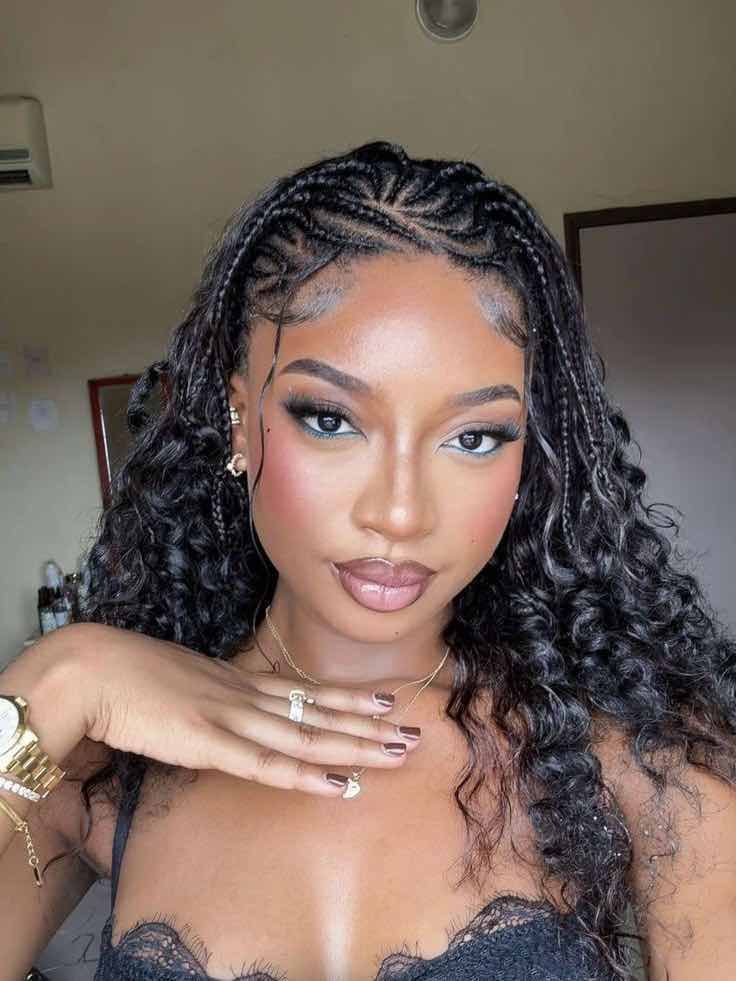 Long Curly Hair with Braided Babylights — Winter Hairstyles for Black Women
