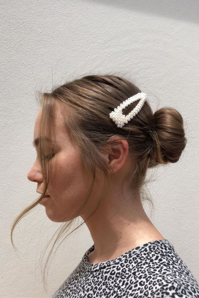 Dark Blonde Sleek Bun with Pearls Dark Blonde Sleek Bun with Pearls β Winter Updos