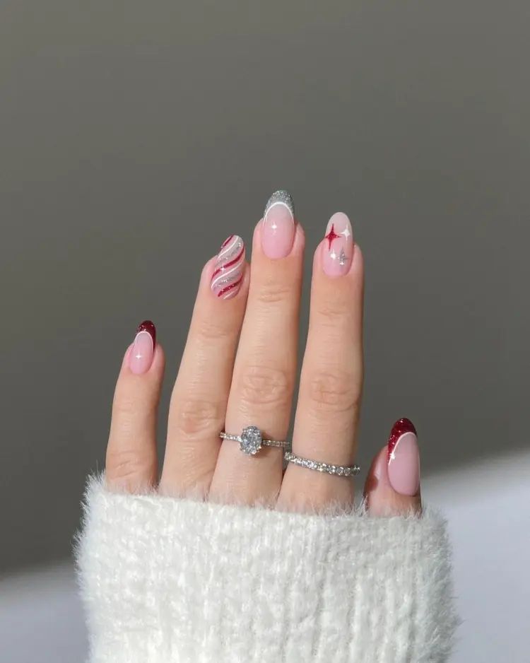 Candy Cane and Glitter French Holiday Nails Candy Cane and Glitter French Holiday Nails β Short Christmas Nails 2026