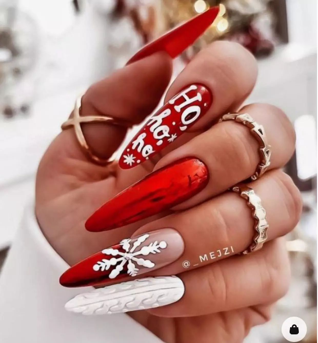 Red Chrome Ho Ho Ho Stiletto Nails — Long Christmas Nails 2026
