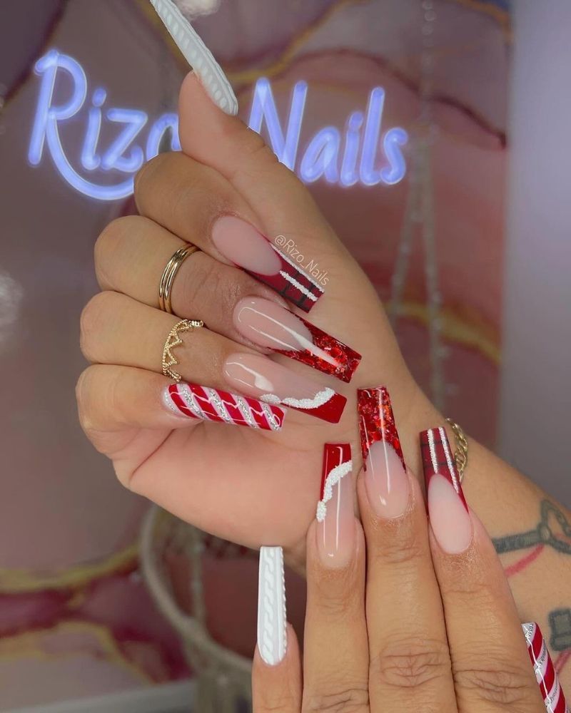 Classic Christmas Coffin Nails — Long Christmas Nails 2026