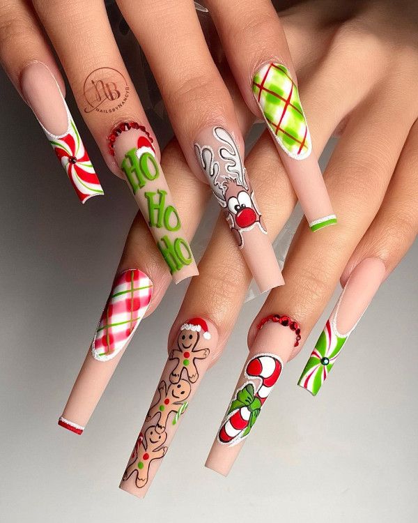 Matte And Glossy Visual Idea — Long Christmas Nails 2026