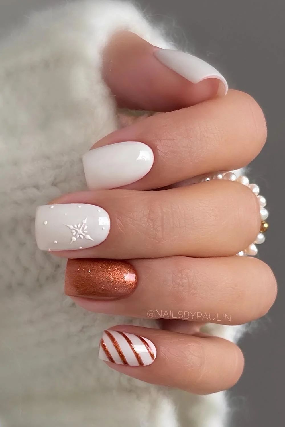 White Copper Raised Snowflake Coffin Nails — Short Christmas Coffin Nails 2026