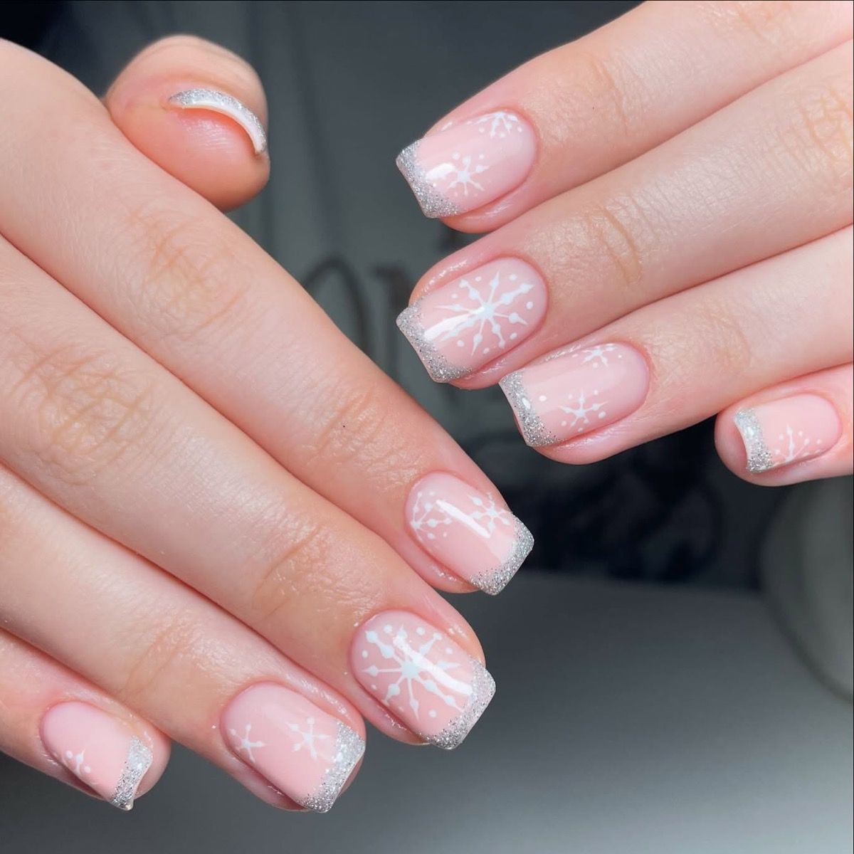 Delicate Snowflake Short Square Nails — Christmas Square Nails 2026