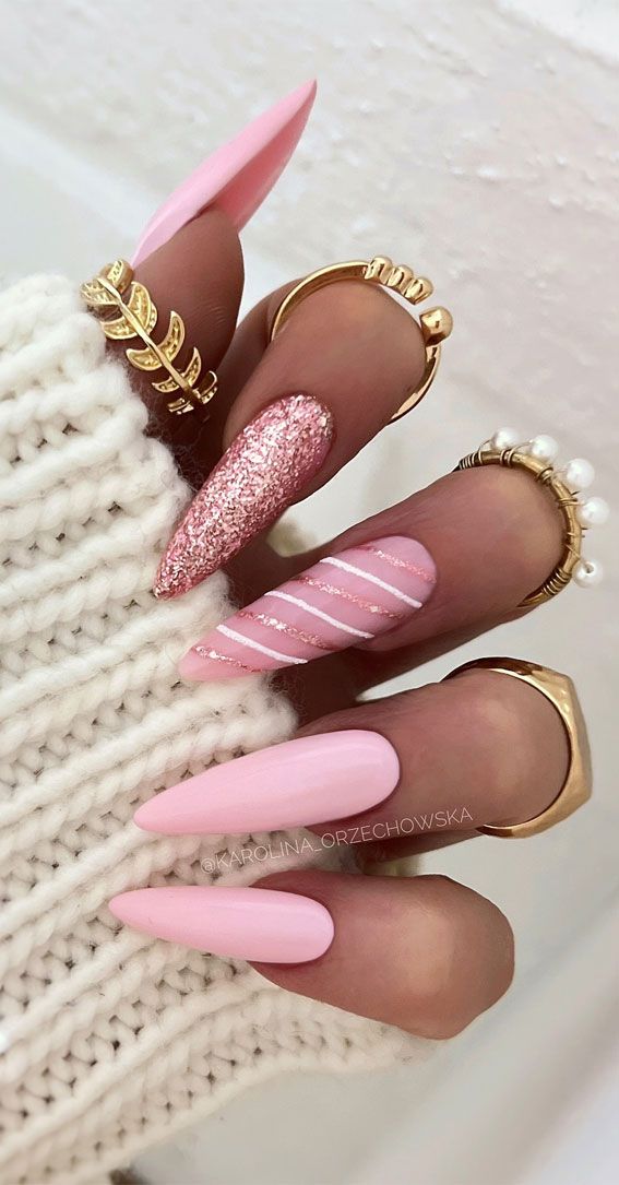 Glossy And Glitter Visual Idea — Christmas Stiletto Nails 2026