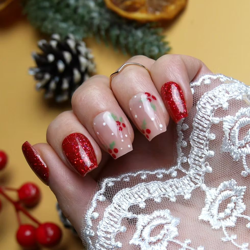 Festive Red Glitter and Cherry Mix Festive Red Glitter and Cherry Mix β Cherry Red Christmas Nails 2026