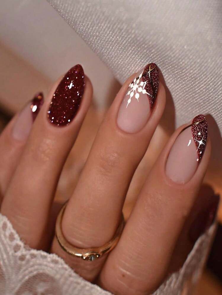 Glossy Polish Fine Glitter Visual Idea Glossy Polish Fine Glitter Visual Idea β Wine Christmas Nails 2026