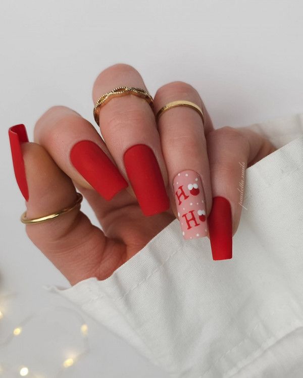 Matte Red Coffin Nails with 'H' Accents Matte Red Coffin Nails with 'H' Accents β Wine Christmas Nails 2026