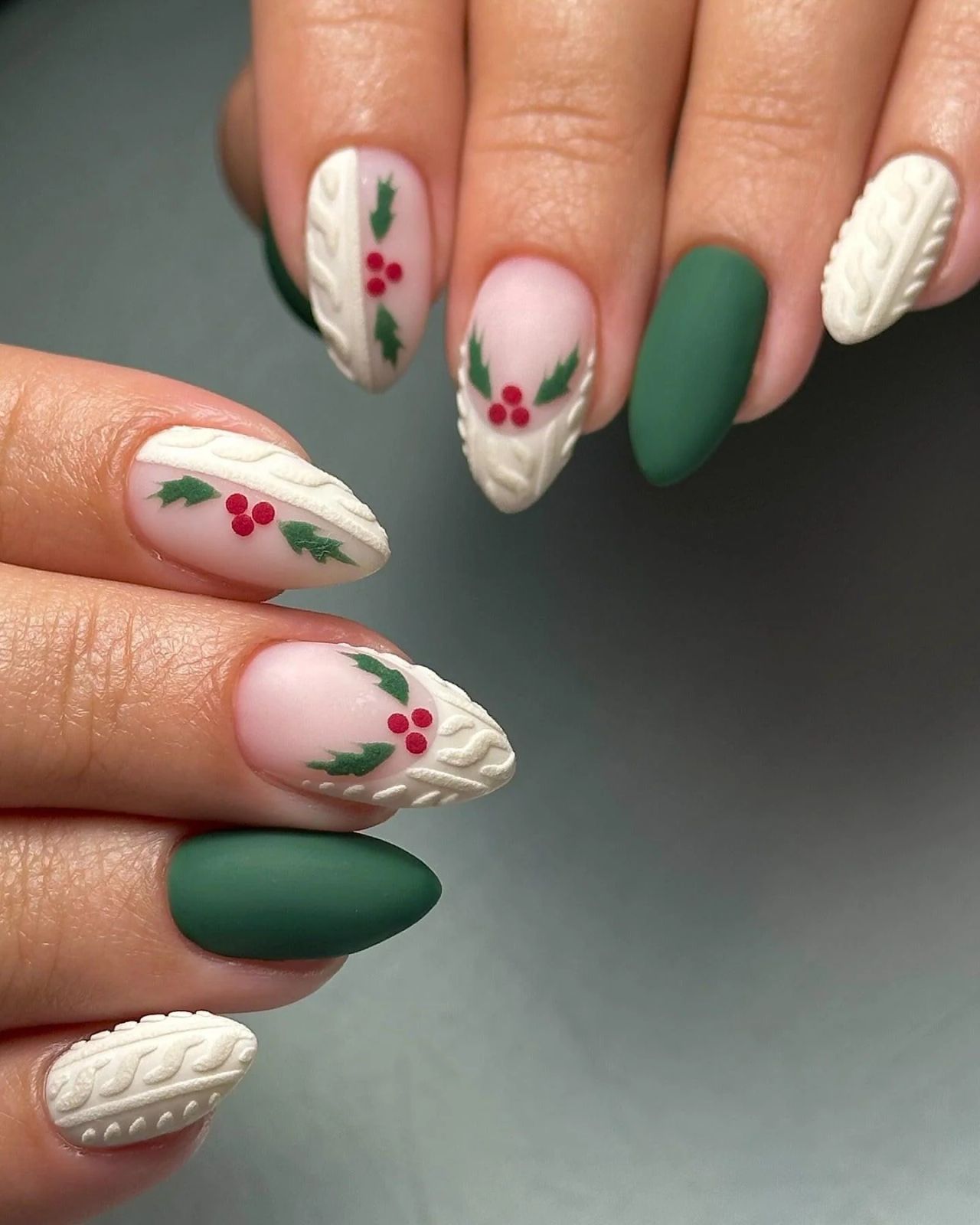 Textured 3D Cable Knit Forest Green Textured 3D Cable Knit Forest Green β Green Christmas Nails 2026