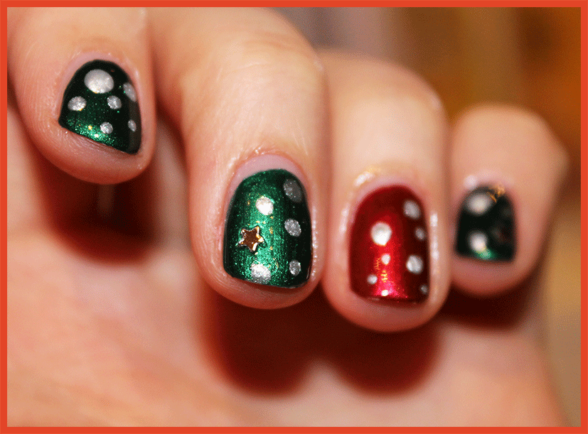 Metallic Red and Green with Gold Star — Red and Green Christmas Nails 2026
