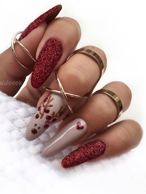 Sparkling Red Glitter Stiletto Nails — Christmas Nails for Women Over 50 2026