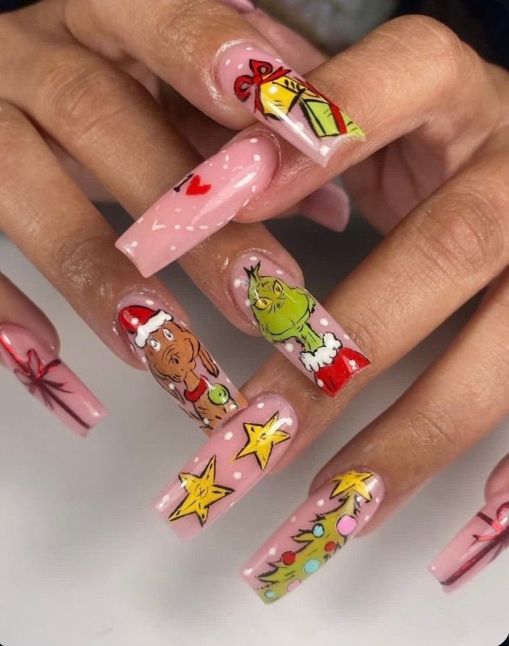 Pink Polka Dot Grinch Character Art Pink Polka Dot Grinch Character Art β Grinch Nails 2026