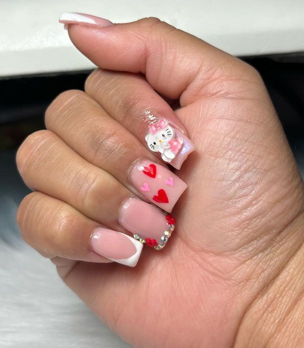 French Tip Hello Kitty Charm Nails French Tip Hello Kitty Charm Nails β Hello Kitty Christmas Nails 2026