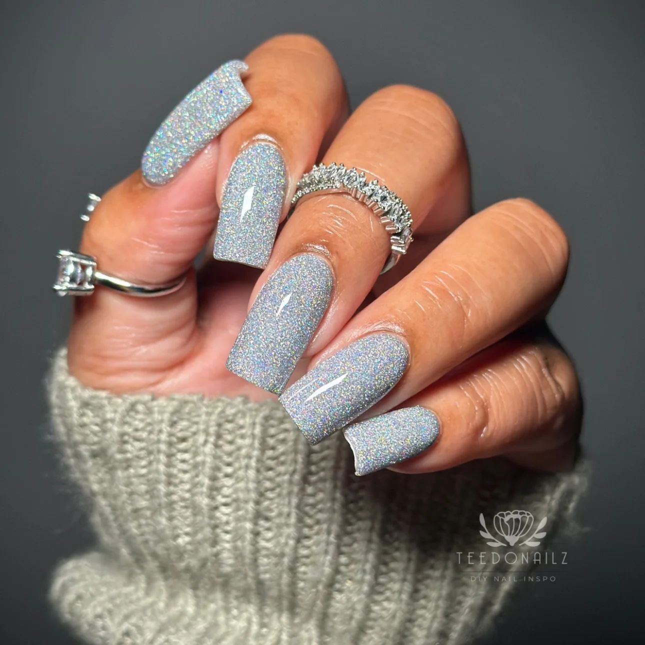 Medium Square Full Silver Glitter — New Years Eve Nails 2027