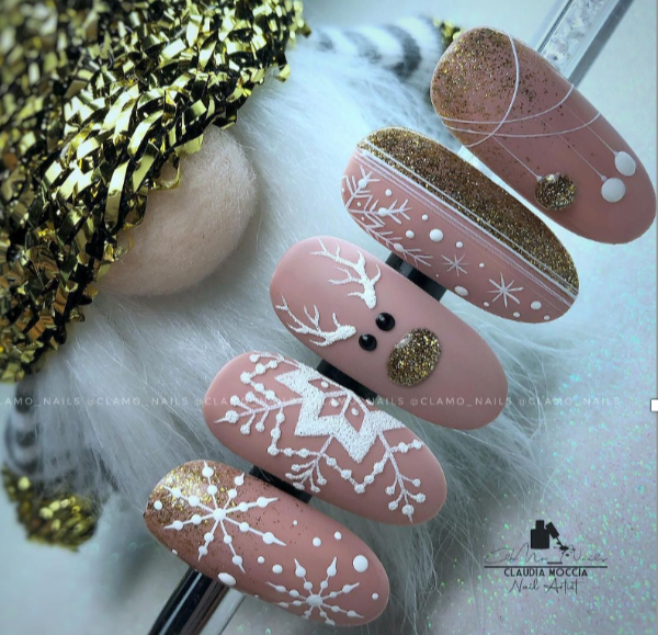 Matte Nude with Intricate Winter Art — New Years Eve Nails 2027