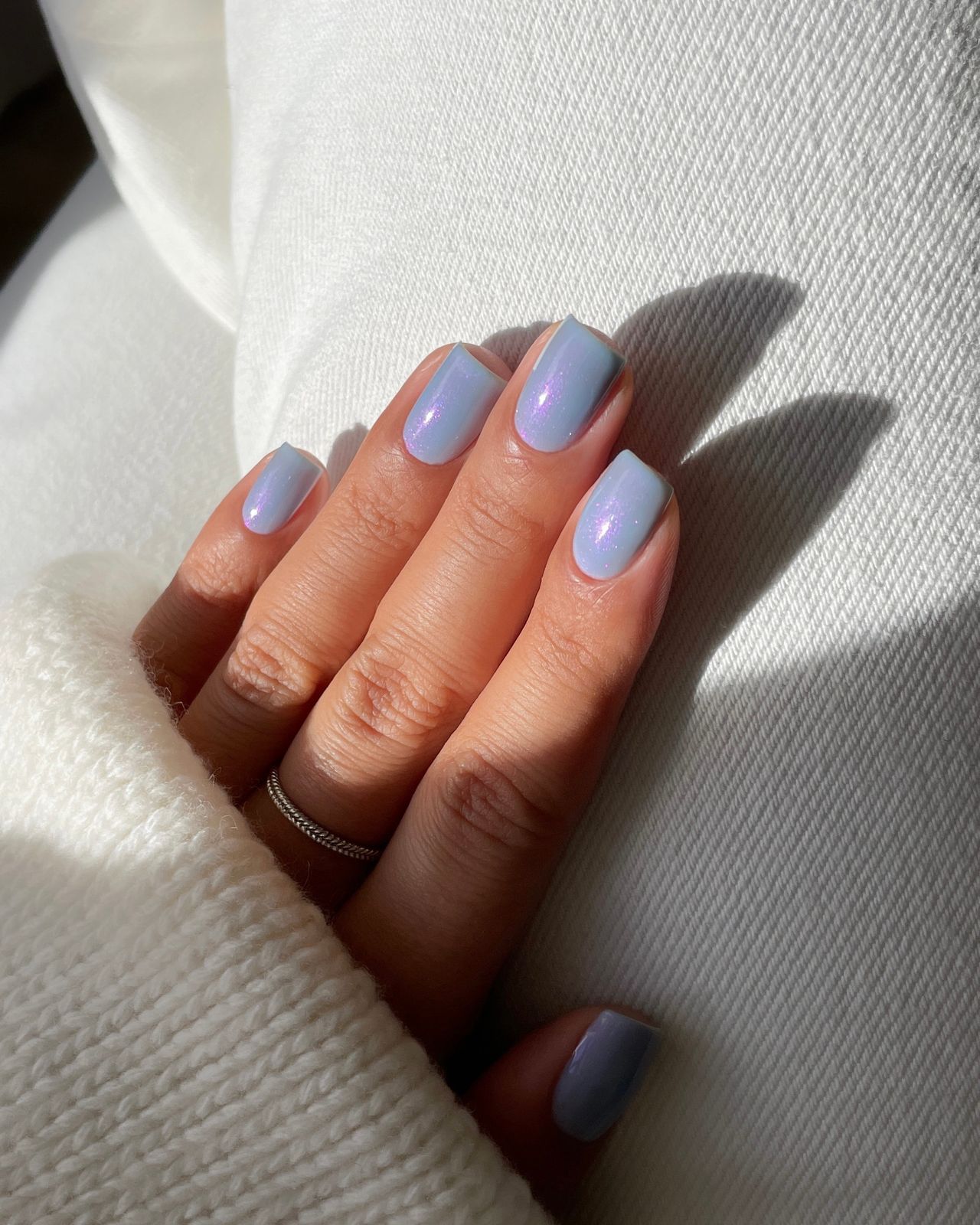 Periwinkle Blue Shimmer Short Square Nails Periwinkle Blue Shimmer Short Square Nails β New Years Nail Colors 2027