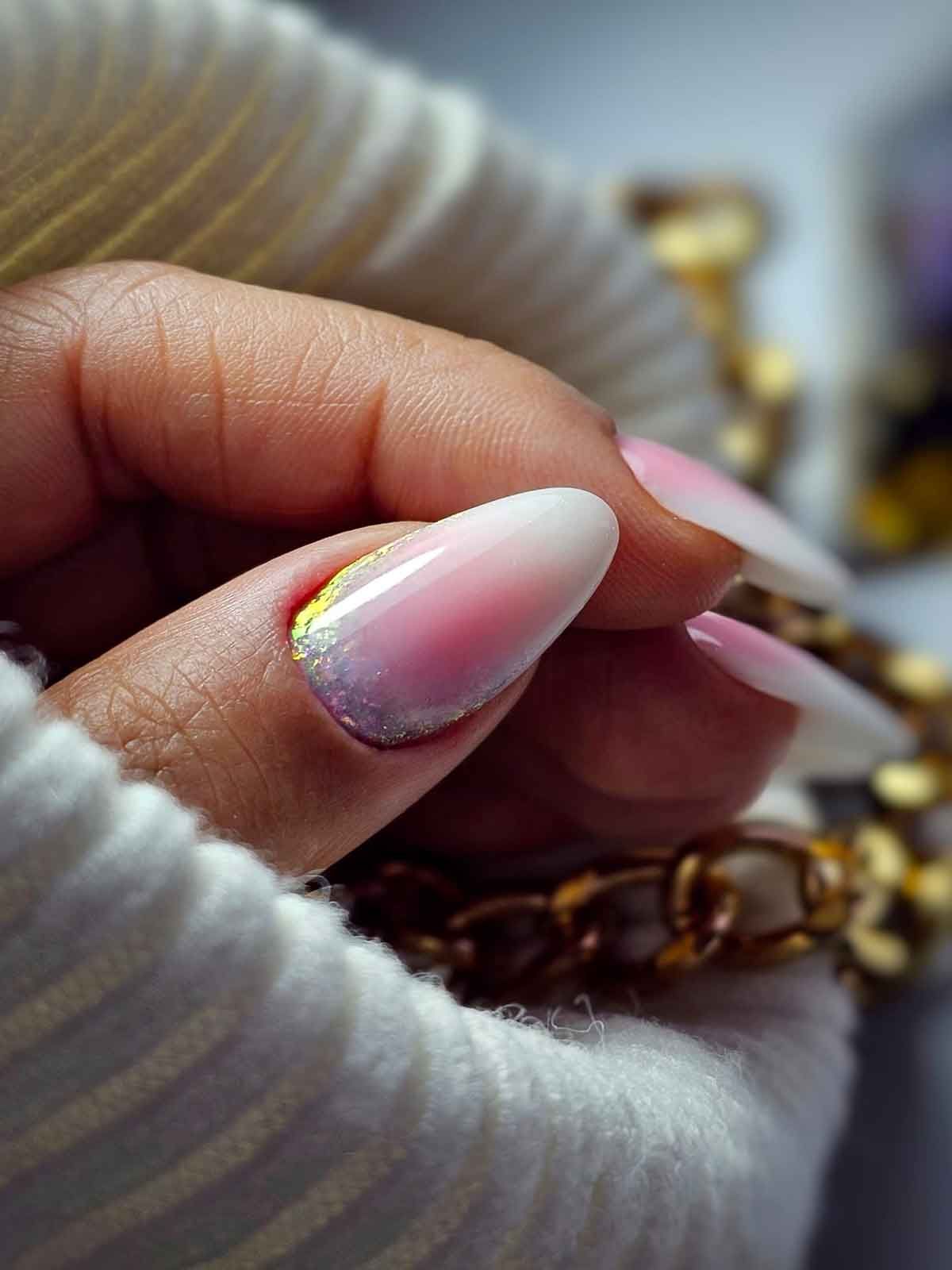 Pink White Ombre with Foil Accent Pink White Ombre with Foil Accent β New Years Nail Colors 2027