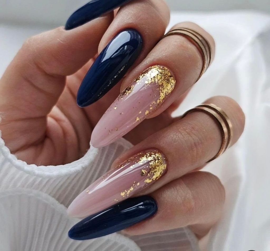 Navy Pink Foil Long Stiletto Nails Navy Pink Foil Long Stiletto Nails β New Years Nail Colors 2027