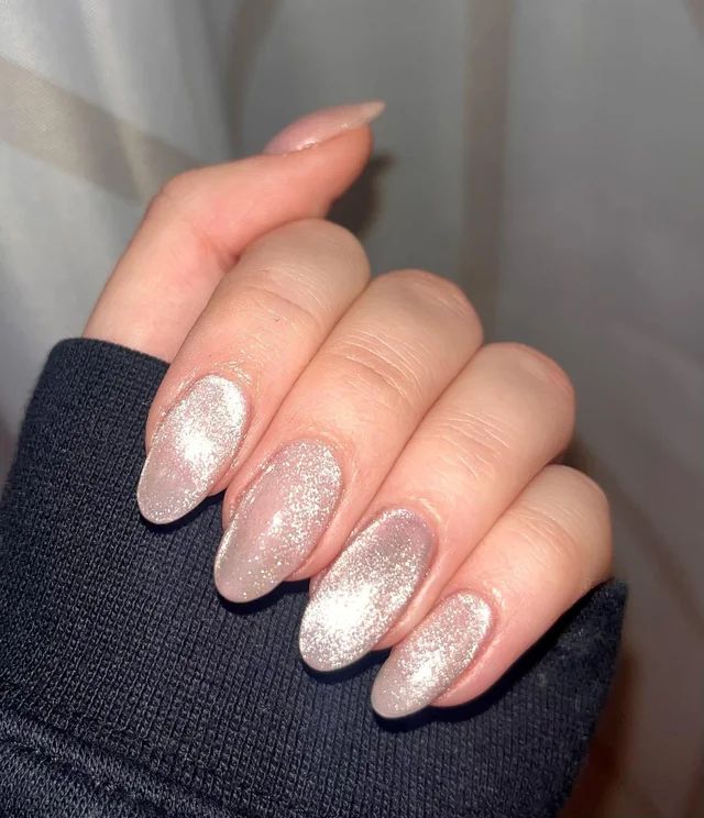 All-Over Silver Glitter Oval Nails All-Over Silver Glitter Oval Nails β Simple New Years Nails 2027