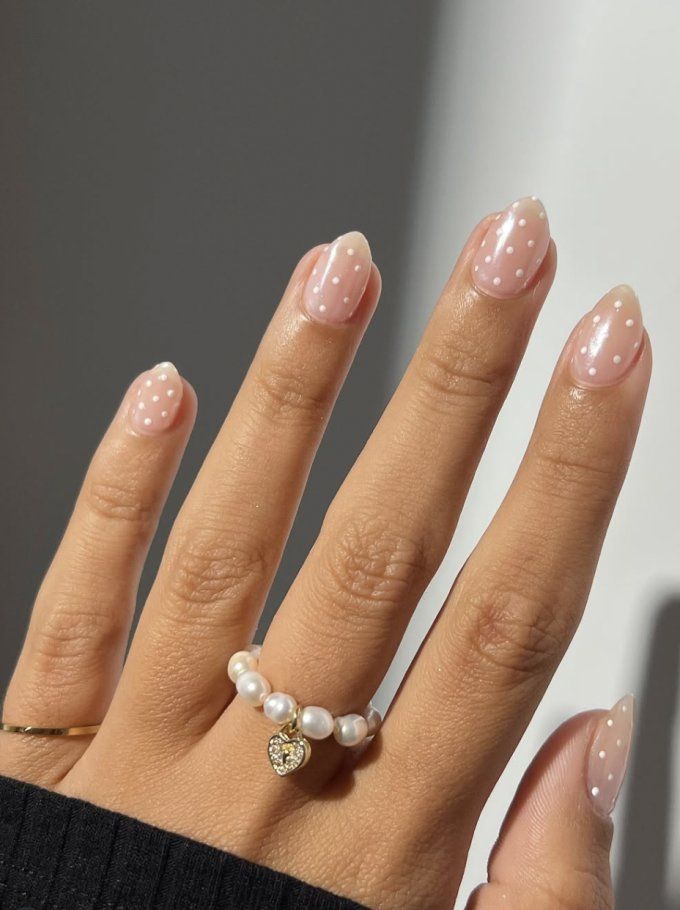 Sheer Pink with Scattered White Dots — Easy New Years Nails 2027