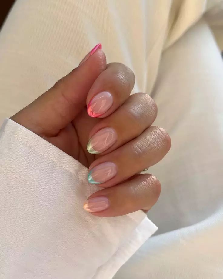 Neon French Tip Short Oval — Cute New Years Nails 2027