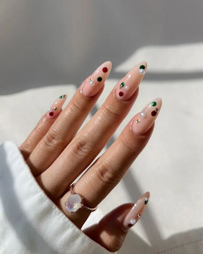 Sheer Nude Polka Dot Stiletto — Cute New Years Nails 2027