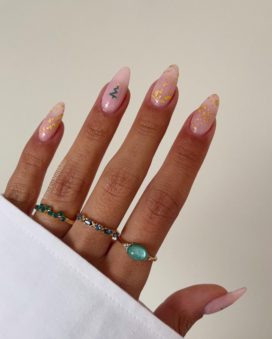 Pale Pink Gold Foil Almond Elegance — Cute New Years Nails 2027