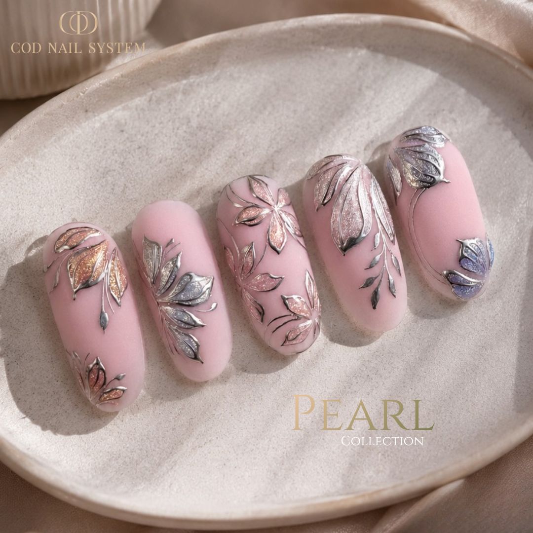 Floral Foil Silver and Rose Gold Chrome — Silver Chrome Nails