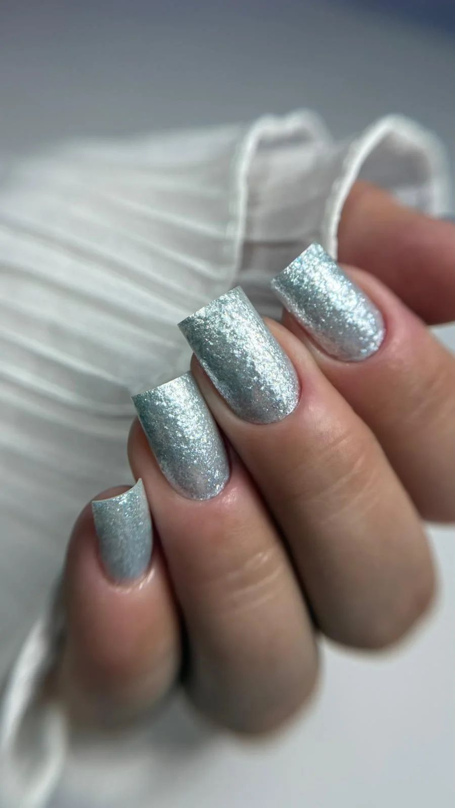 Blue Shimmer Silver Chrome — Silver Chrome Nails