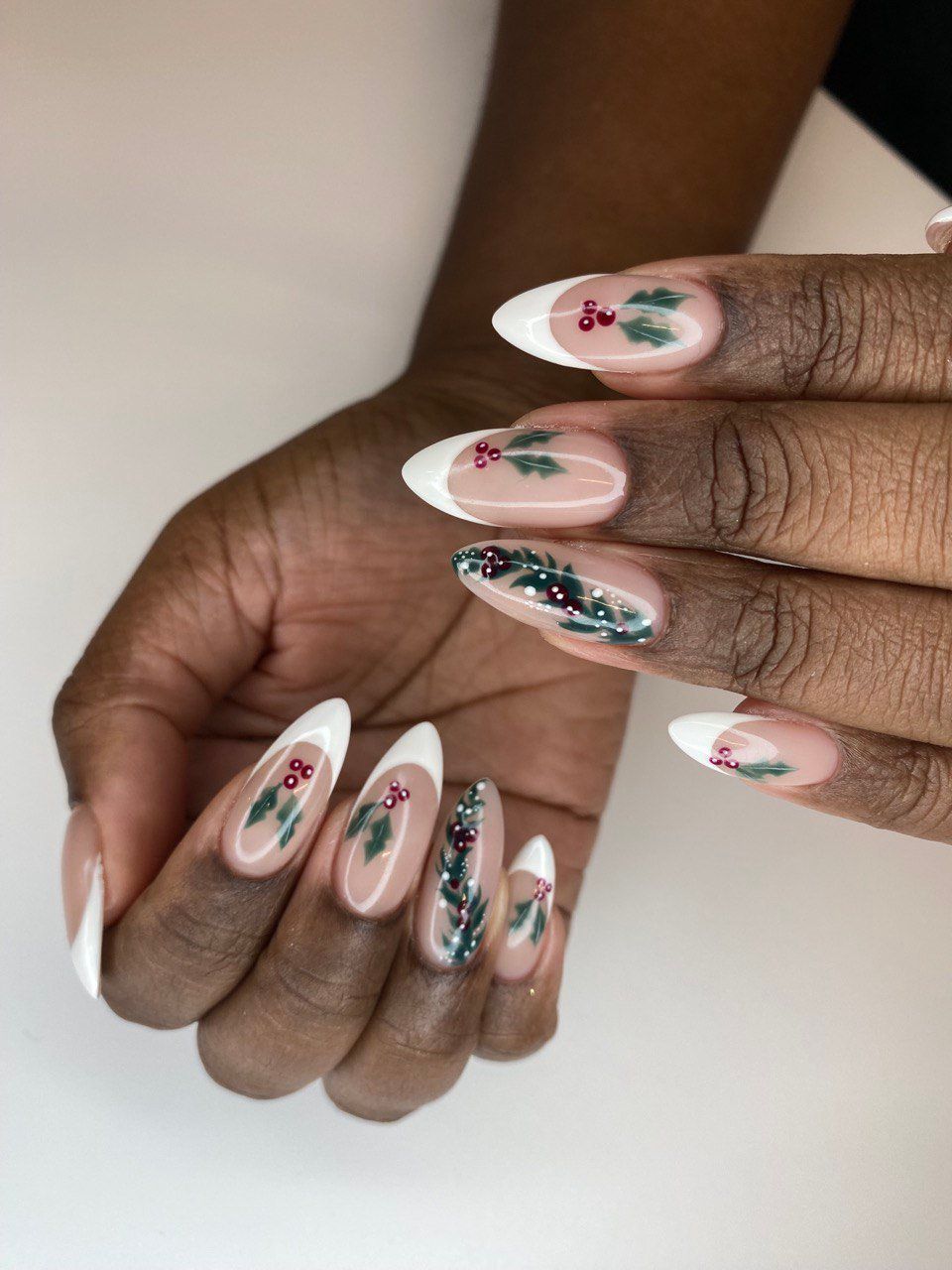 Holly Berry French Tip Almonds Holly Berry French Tip Almonds β Christmas Nails 2026