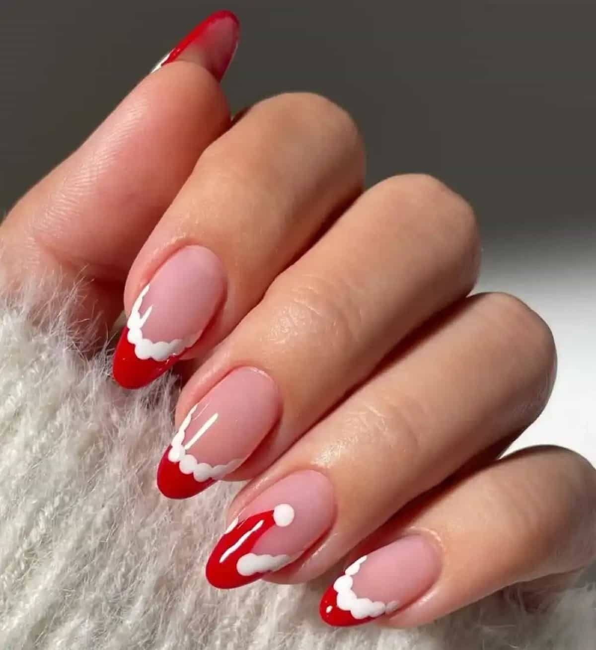 Santa Hat Trim French Almond Nails Santa Hat Trim French Almond Nails β Christmas Nail Colors 2026