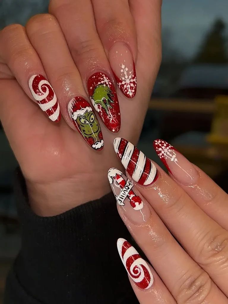 Grinch Character Almond Nails — Cute Christmas Nails 2026