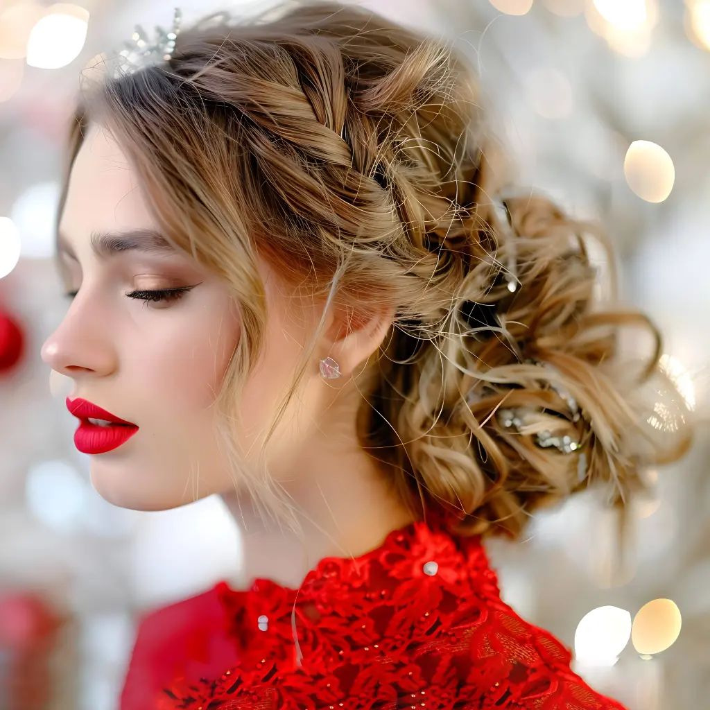 Sophisticated Braided Updo with Wispy Bangs Sophisticated Braided Updo with Wispy Bangs β Winter Party Hairstyles