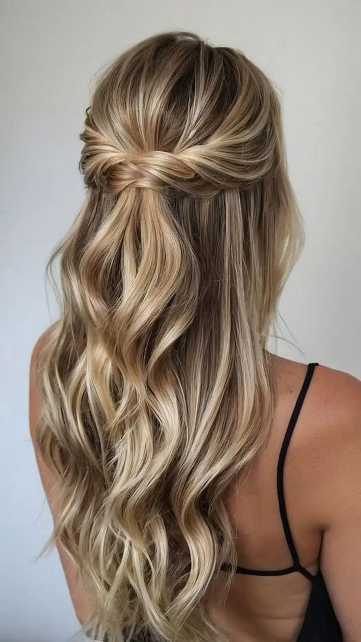 Blonde Half-Up Twist — Winter Hairstyles for Long Hair