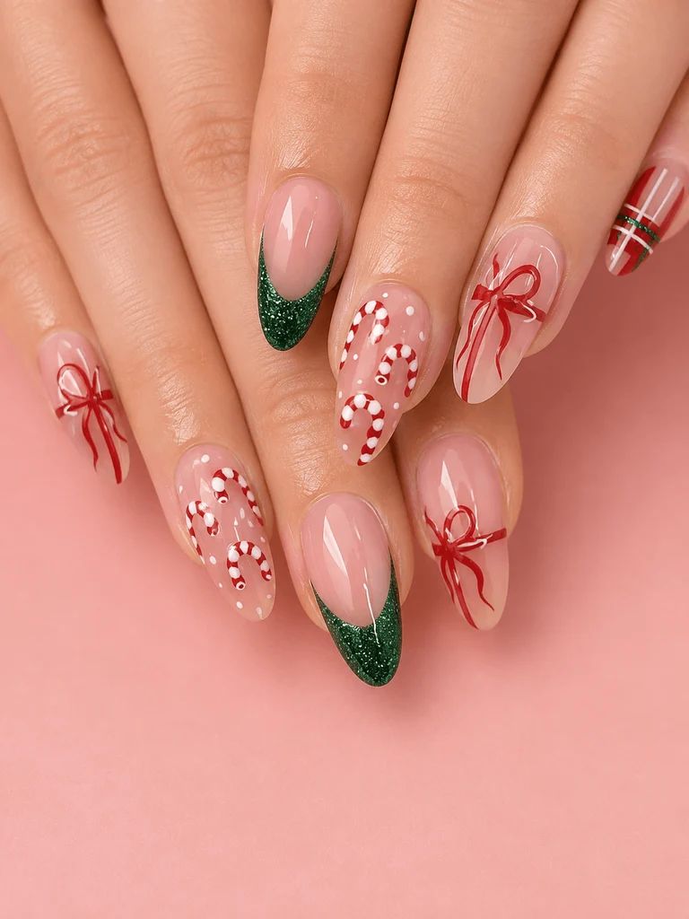 Clean Cuticle Work Even Application Visual Idea — Christmas Almond Nails 2026