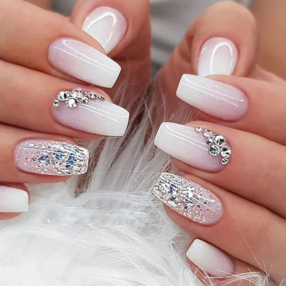 White to Pink Gradient Glitter Coffin Nails White to Pink Gradient Glitter Coffin Nails β New Years Acrylic Nails 2027