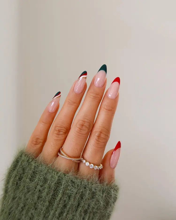 Long Almond with Colored French Tips — Easy New Years Nails 2027