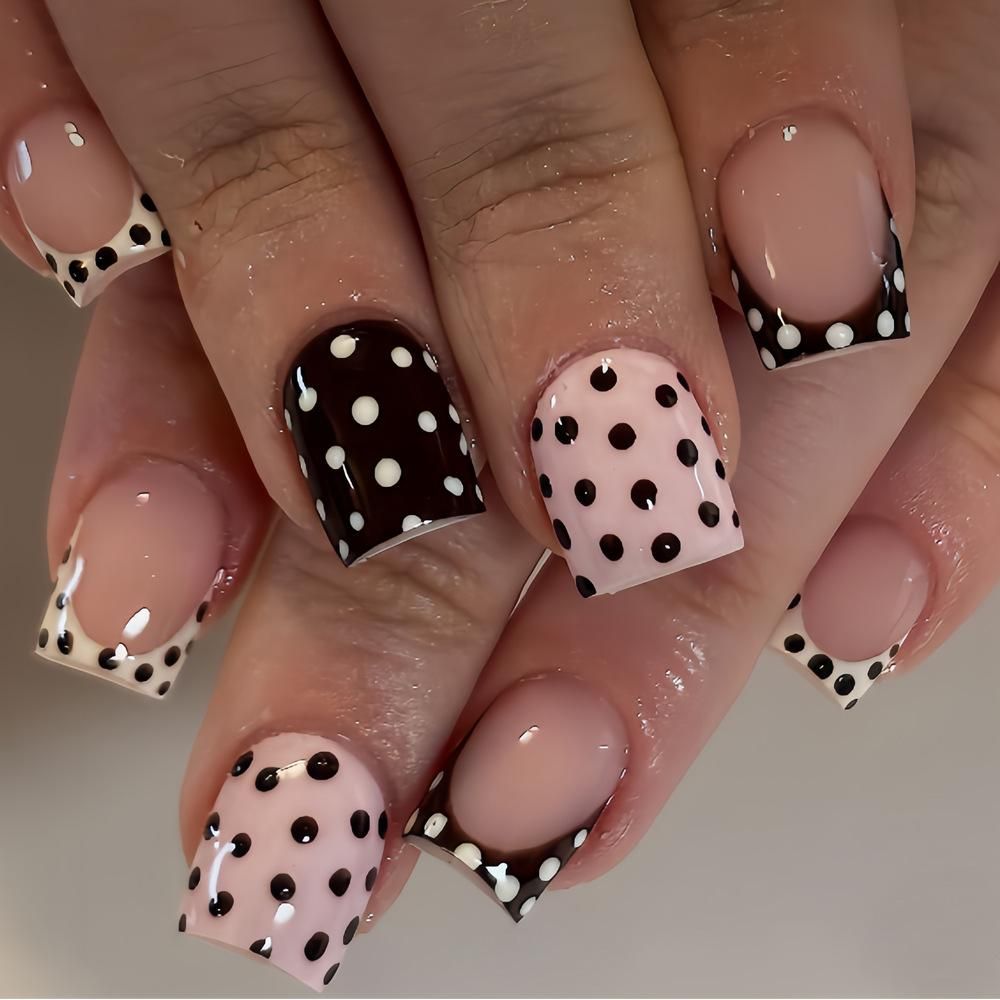 Polka Dot French Tips & Accents Polka Dot French Tips & Accents β New Years Square Nails 2027