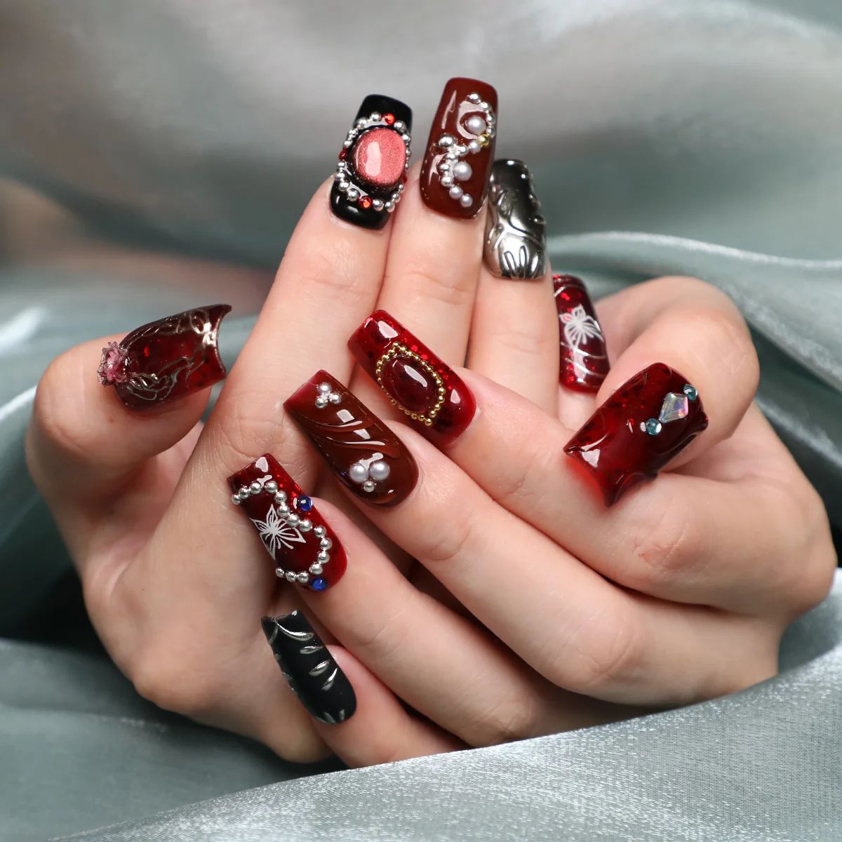 Milky White Overlay with Silver Swirls Milky White Overlay with Silver Swirls β New Years Square Nails 2027