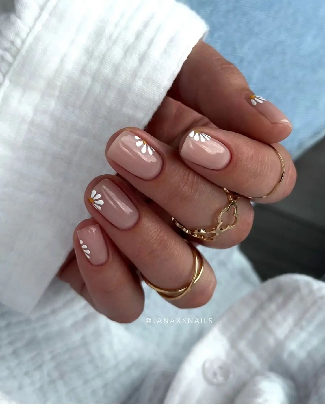 Nude Daisy Dot Short Square Nails Nude Daisy Dot Short Square Nails β Simple Short Winter Nails